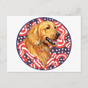 Patriotic Golden Retriever Postcard