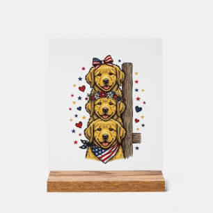 Patriotic Golden Retriever Puppies Vintage Shirt D Acrylic Sign
