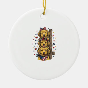Patriotic Golden Retriever Puppies Vintage Shirt D Ceramic Tree Decoration