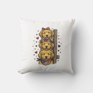 Patriotic Golden Retriever Puppies Vintage Shirt D Cushion