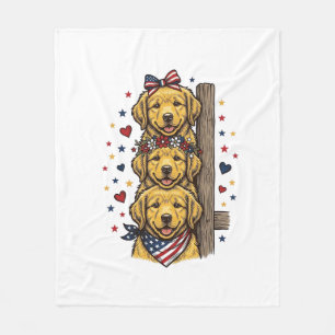 Patriotic Golden Retriever Puppies Vintage Shirt D Fleece Blanket