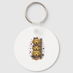 Patriotic Golden Retriever Puppies Vintage Shirt D Key Ring
