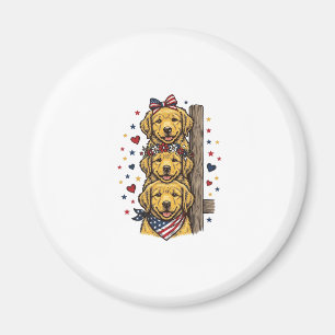 Patriotic Golden Retriever Puppies Vintage Shirt D Magnet