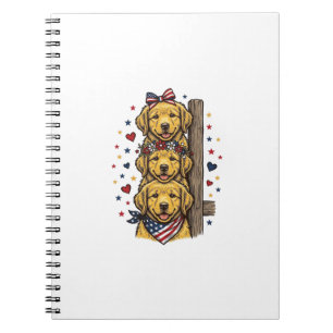 Patriotic Golden Retriever Puppies Vintage Shirt D Notebook