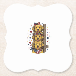 Patriotic Golden Retriever Puppies Vintage Shirt D Paper Coaster