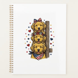 Patriotic Golden Retriever Puppies Vintage Shirt D Planner