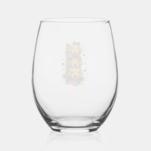 Patriotic Golden Retriever Puppies Vintage Shirt D Stemless Wine Glass