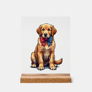 Patriotic Golden Retriever Puppy Vintage Shirt 4 Acrylic Sign
