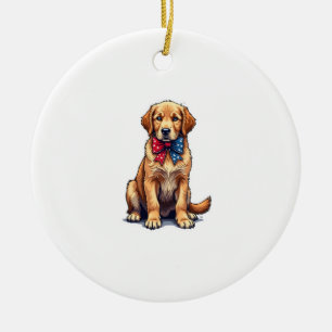 Patriotic Golden Retriever Puppy Vintage Shirt 4 Ceramic Tree Decoration