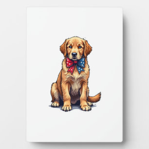 Patriotic Golden Retriever Puppy Vintage Shirt 4 Plaque