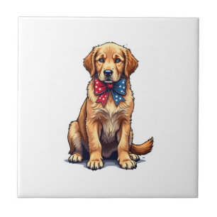 Patriotic Golden Retriever Puppy Vintage Shirt 4 Tile