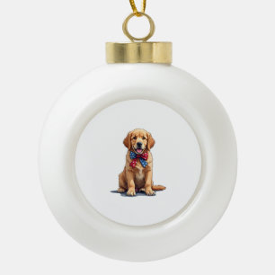 Patriotic Golden Retriever Puppy Vintage Shirt Ceramic Ball Christmas Ornament