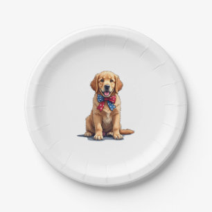 Patriotic Golden Retriever Puppy Vintage Shirt Paper Plate