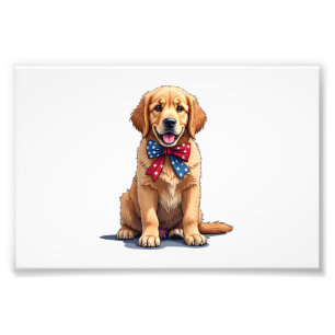 Patriotic Golden Retriever Puppy Vintage Shirt Photo Print