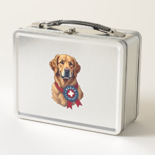Patriotic Golden Retriever Rescue Vintage Tee 4 Metal Lunch Box