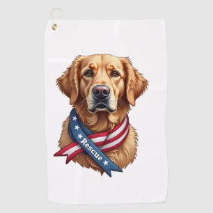 Patriotic Golden Retriever Rescue Vintage Tee Golf Towel