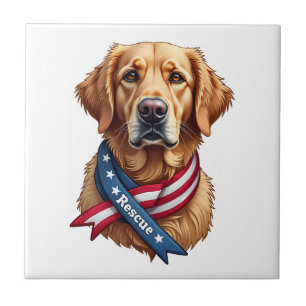 Patriotic Golden Retriever Rescue Vintage Tee Tile