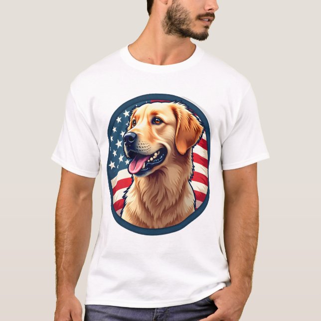 Patriotic Golden Retriever Side Medallion Tee 3 (Front)
