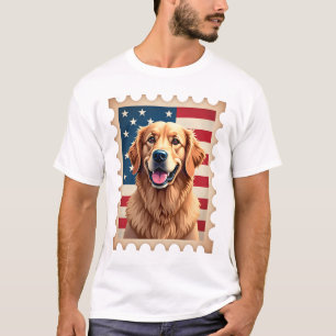 Patriotic Golden Retriever Stamp Vintage Tee 2