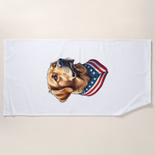 Patriotic Golden Retriever USA Flag Style Tee 4 Beach Towel