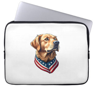 Patriotic Golden Retriever USA Flag Style Tee 4 Laptop Sleeve