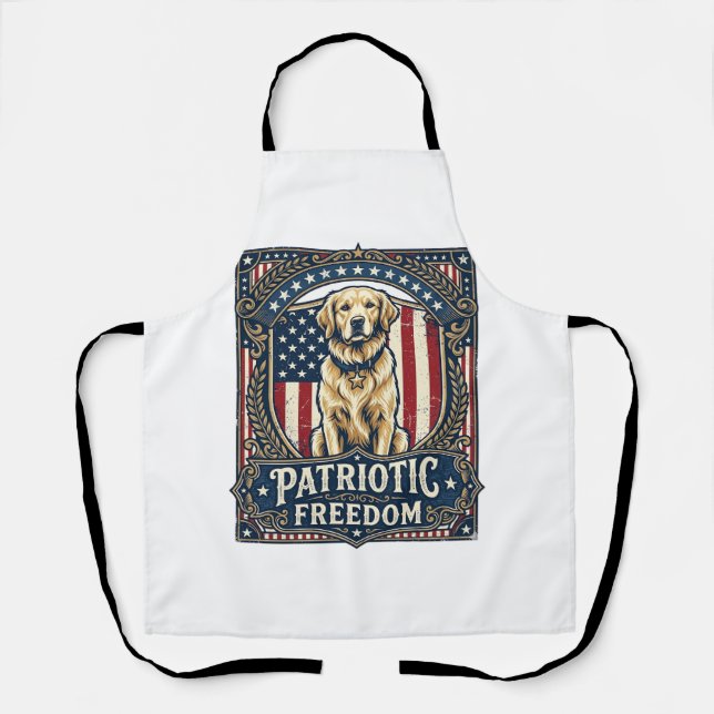 Patriotic Golden Retriever Vector Graphic Tee_1 Apron (Front)