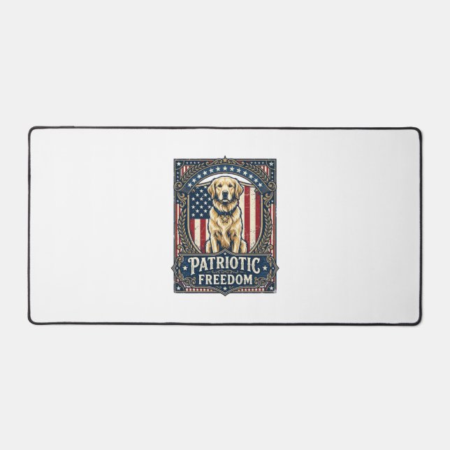 Patriotic Golden Retriever Vector Graphic Tee_1 Desk Mat (Front)