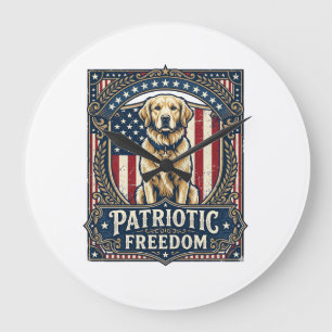 Patriotic Golden Retriever Vector Graphic Tee_1 Large Clock