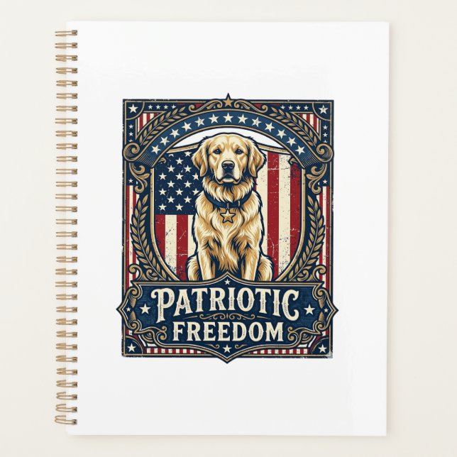 Patriotic Golden Retriever Vector Graphic Tee_1 Planner (Front)