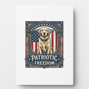 Patriotic Golden Retriever Vector Graphic Tee_1 Plaque