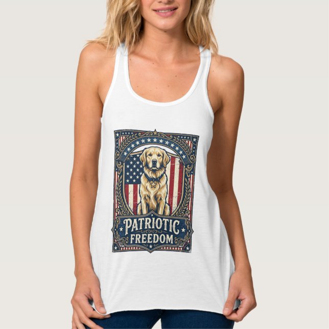 Patriotic Golden Retriever Vector Graphic Tee_1 Singlet (Front)