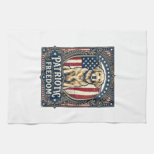 Patriotic Golden Retriever Vector Graphic Tee_1 Tea Towel