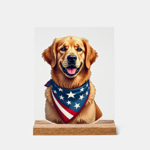 Patriotic Golden Retriever Vintage Engraving Shirt Acrylic Sign