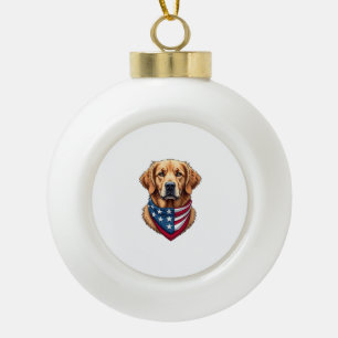 Patriotic Golden Retriever Vintage Engraving Shirt Ceramic Ball Christmas Ornament