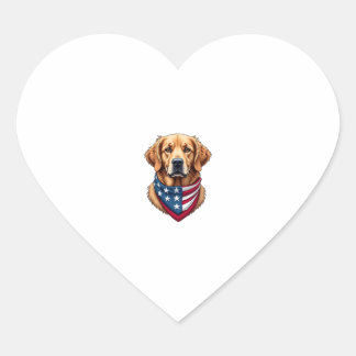 Patriotic Golden Retriever Vintage Engraving Shirt Heart Sticker