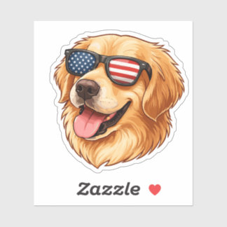 Patriotic Golden Retriever with American Flag 