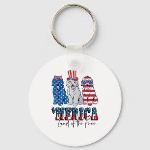 Patriotic Goldendoodle Dog 4th of July America USA Key Ring