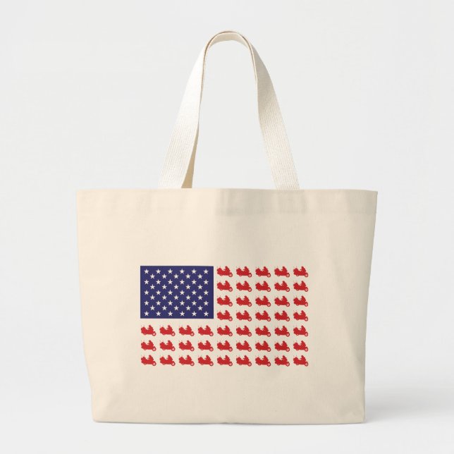 Patriotic Goldwing Motorcycle Large Tote Bag (Front)