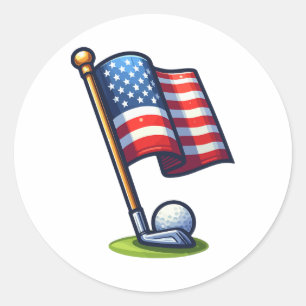 Patriotic Golf 4th Of July Usa Independence Day  Classic Round Sticker
