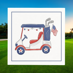 Patriotic Golf Cart   Red White Blue 4th of July  Napkin