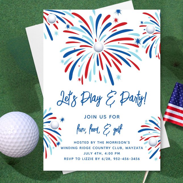 Patriotic Golf & Fireworks 4th of July Party Invitation (Creator Uploaded)
