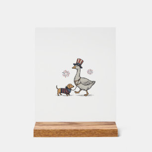 Patriotic Goose and Dachshund Vintage Shirt Design Acrylic Sign