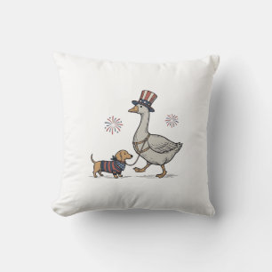 Patriotic Goose and Dachshund Vintage Shirt Design Cushion