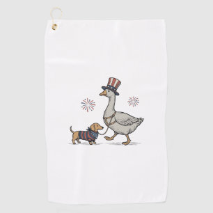 Patriotic Goose and Dachshund Vintage Shirt Design Golf Towel