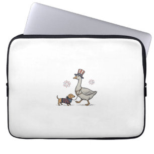 Patriotic Goose and Dachshund Vintage Shirt Design Laptop Sleeve