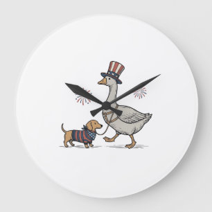 Patriotic Goose and Dachshund Vintage Shirt Design Large Clock