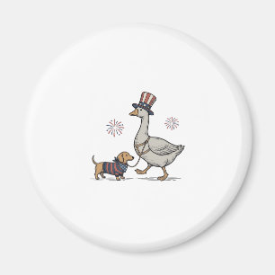Patriotic Goose and Dachshund Vintage Shirt Design Magnet