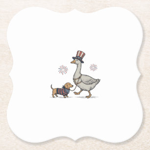 Patriotic Goose and Dachshund Vintage Shirt Design Paper Coaster
