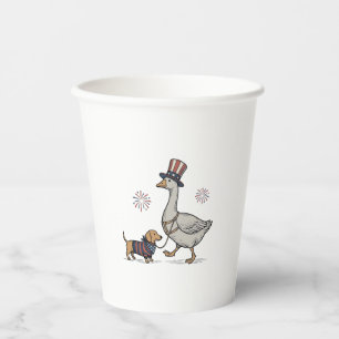 Patriotic Goose and Dachshund Vintage Shirt Design Paper Cups