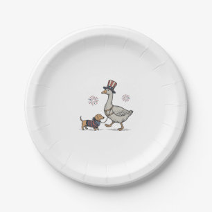 Patriotic Goose and Dachshund Vintage Shirt Design Paper Plate